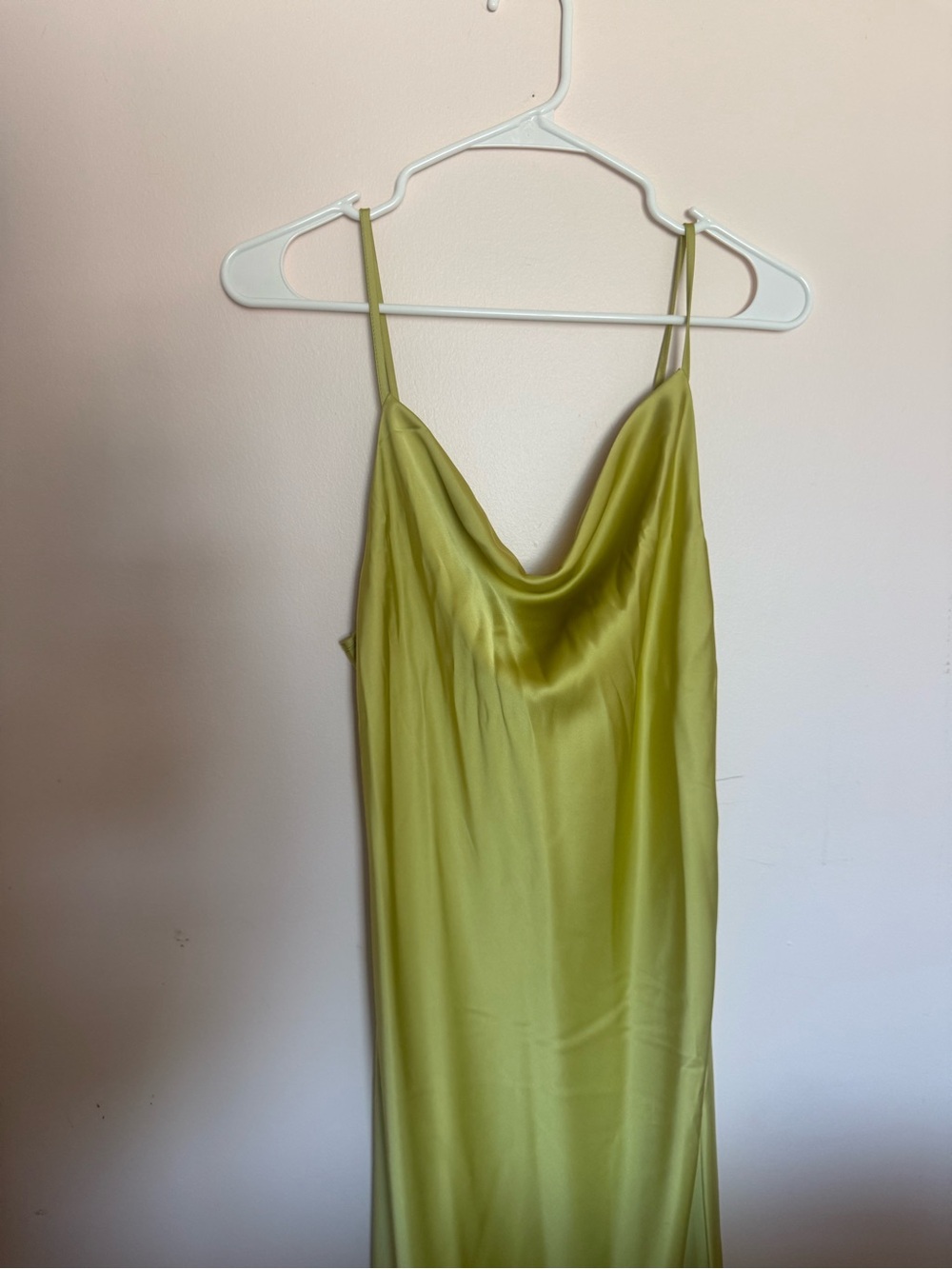 Slip Satin Cowl Neck Dress in Chartreuse